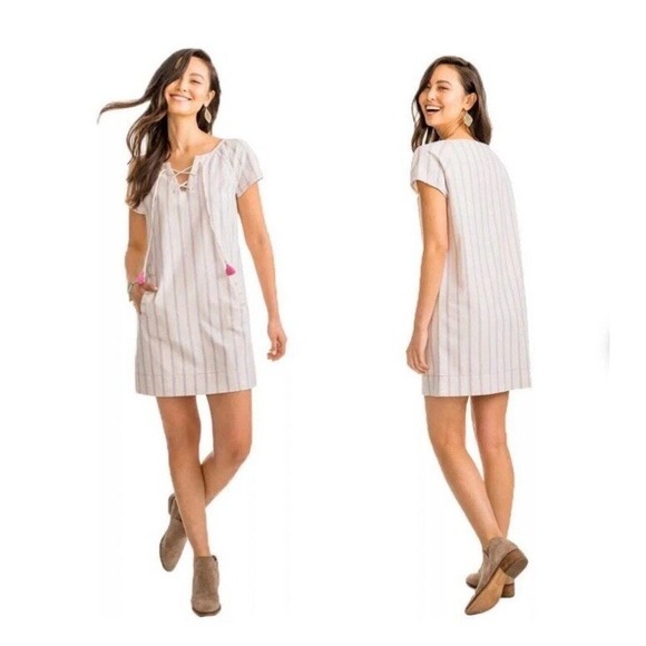 Southern Tide McKenna Striped Shift Dress Natural Size Small Tassel Beach Cotton - Picture 2 of 9